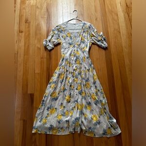 Free people deep v button down floral midi dress